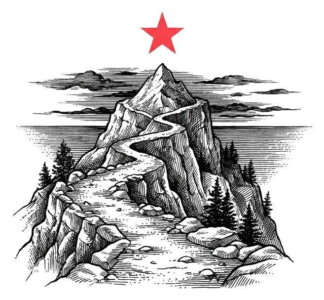 Potecă spre un vârf, cu o stea deasupra